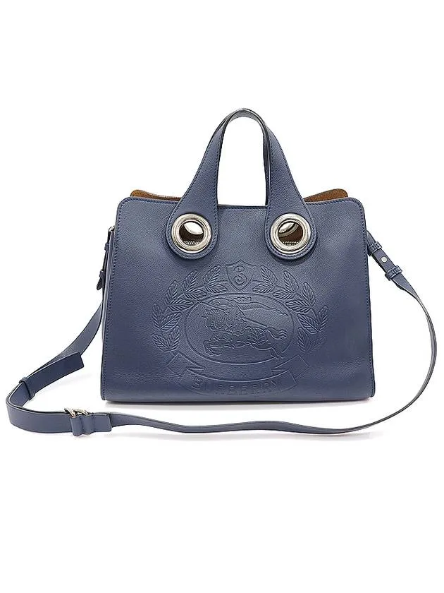 4079989 Navy Leather Silver Crest Grommet Tote 2WAY