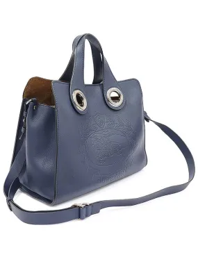 4079989 Navy Leather Silver Crest Grommet Tote 2WAY