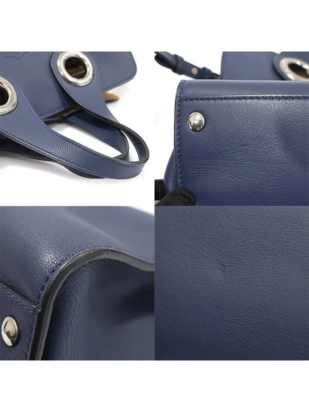 4079989 Navy Leather Silver Crest Grommet Tote 2WAY