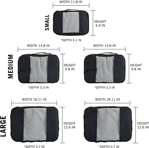 5 Set Travel Cubes For Luggage Packing Organizers