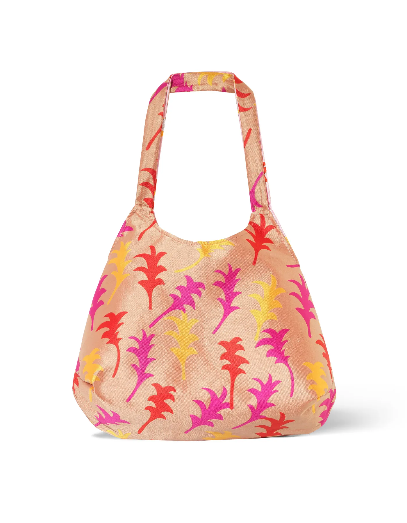 Beige And Pink Jacquard Reversible Slouchy Tote Bag