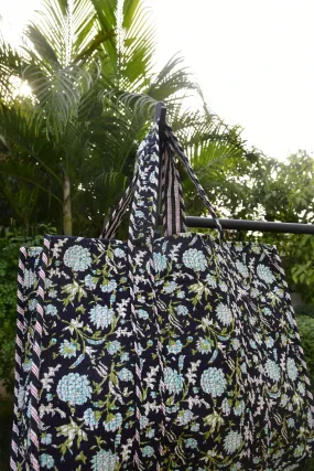 Black Floral Tote Bag