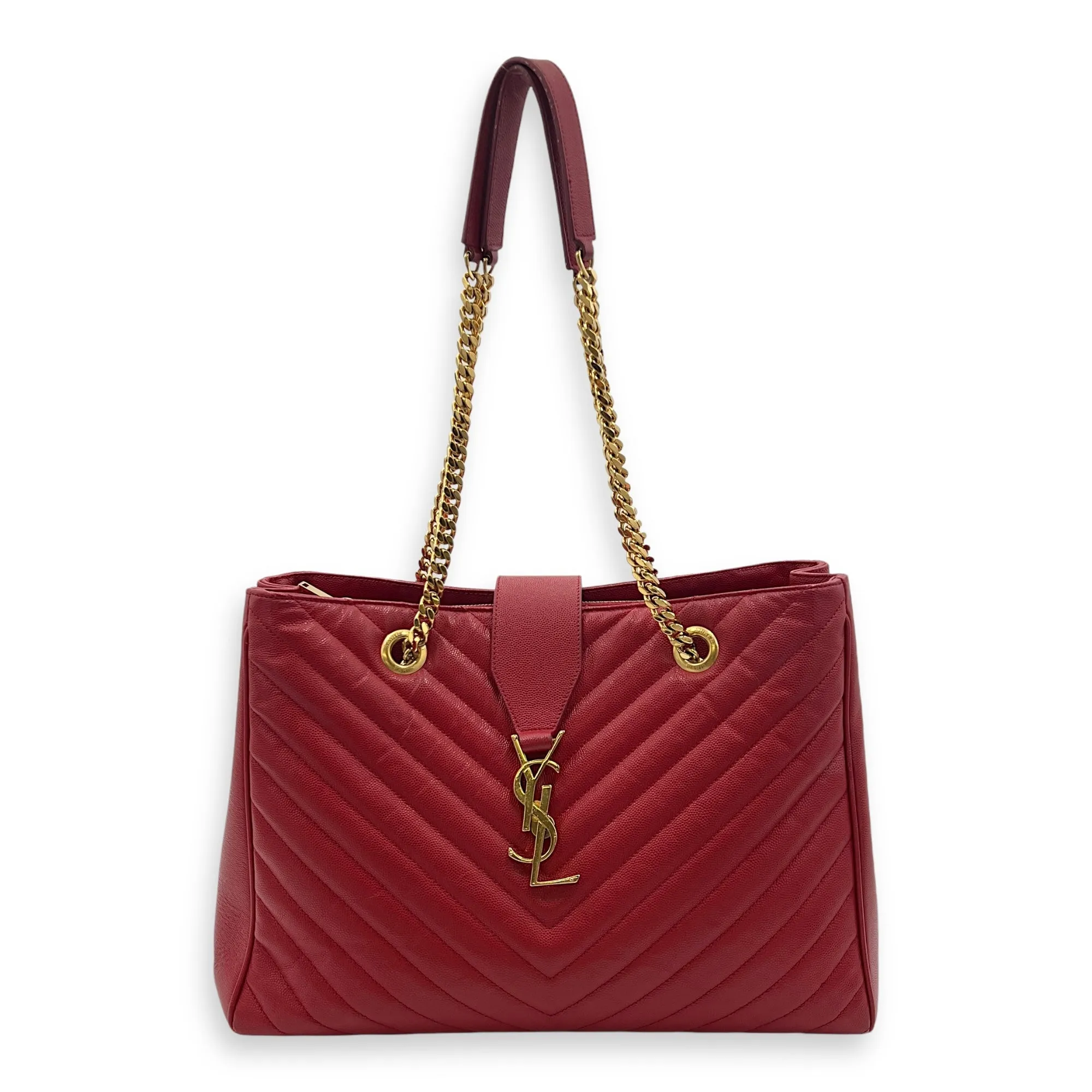 Cassandre Red Tote Bag in Caviar Leather, Gold hardware