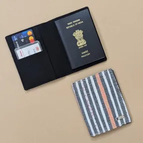 Cassette Tape Black White Orange Striped Upcycled Handwoven Passport Cover (PC1224-006) PS_W