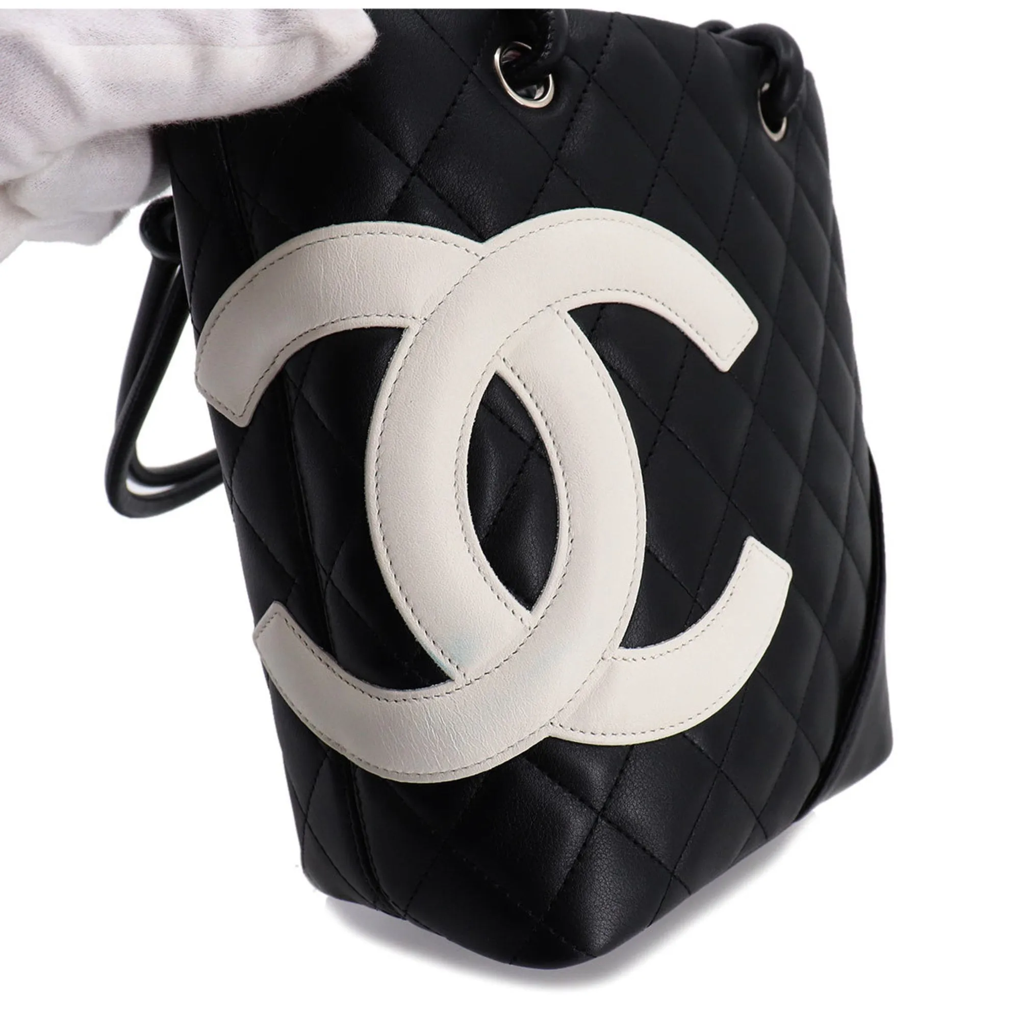 CHANEL cambon line small tote bag leather black white A25166 vintage Cambon Line Small Tote Bag