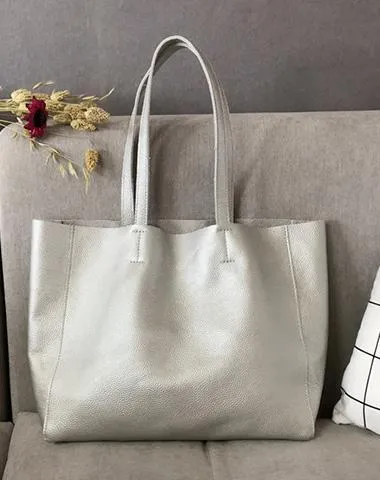 Fashion Womens Silver Leather Tote Bags Silver Shoulder Tote Bags Handbags Tote For Women