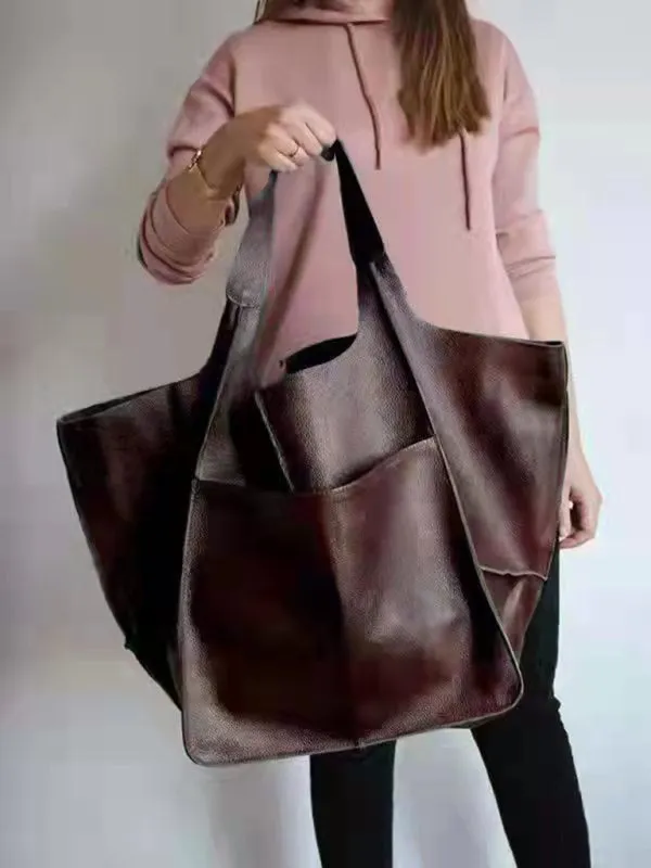 Faux Leather Tote Shoulder Large Handbag