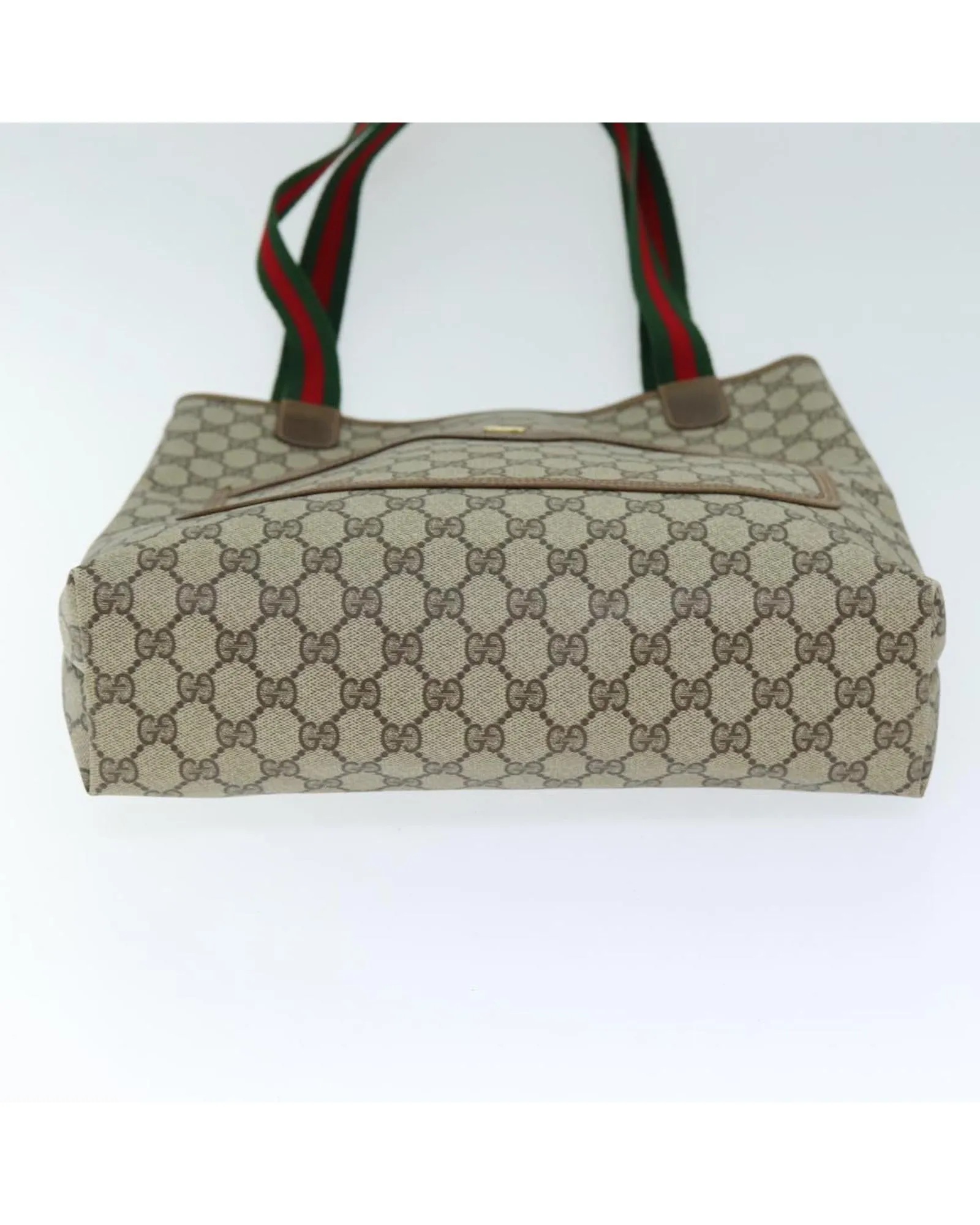 GG Supreme Web Sherry Line Tote Bag in Beige and Red PVC and GG Canvas