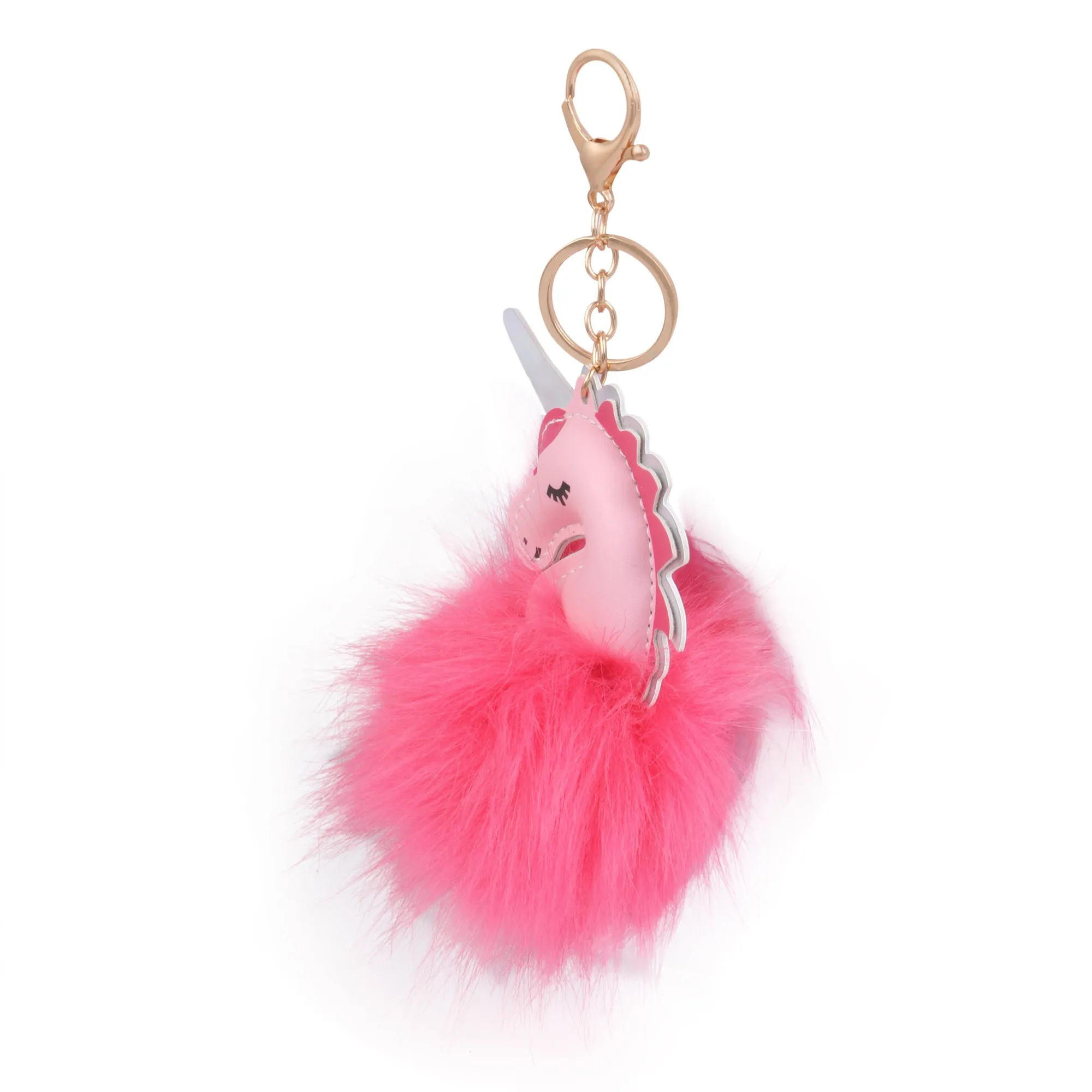 Hamster London Unicorn Fur Pom Pom Keychain/ Keyring for Woman & Girl's