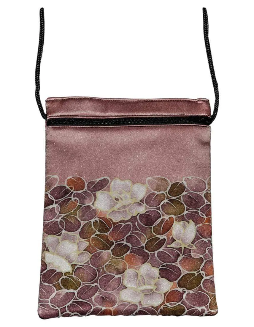 Hand-Painted Silk Passport Bag - Monochrome Flower