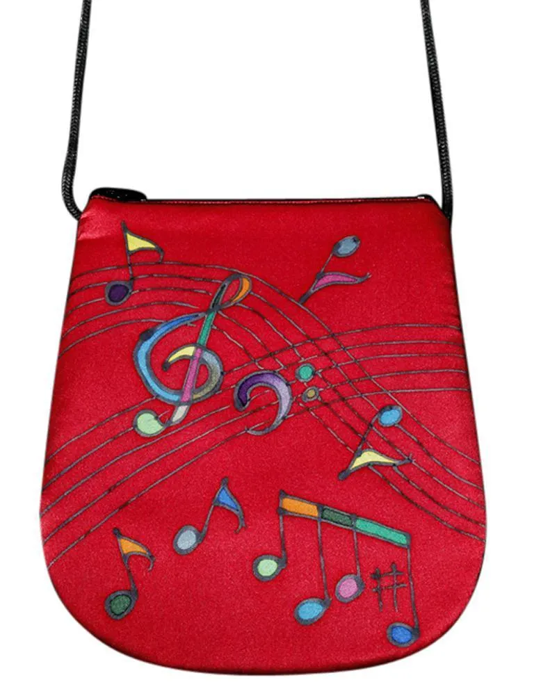 Hand Painted Silk Purse Perfume Bag - Music Red