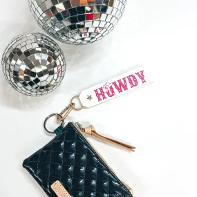 Howdy Star Print Faux Leather Keychain in White with Matte Gold Tone Key Ring