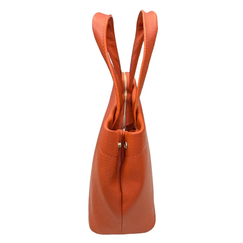 Italian Leather Mini Tote Bag in Burnt Orange