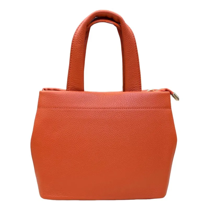 Italian Leather Mini Tote Bag in Burnt Orange