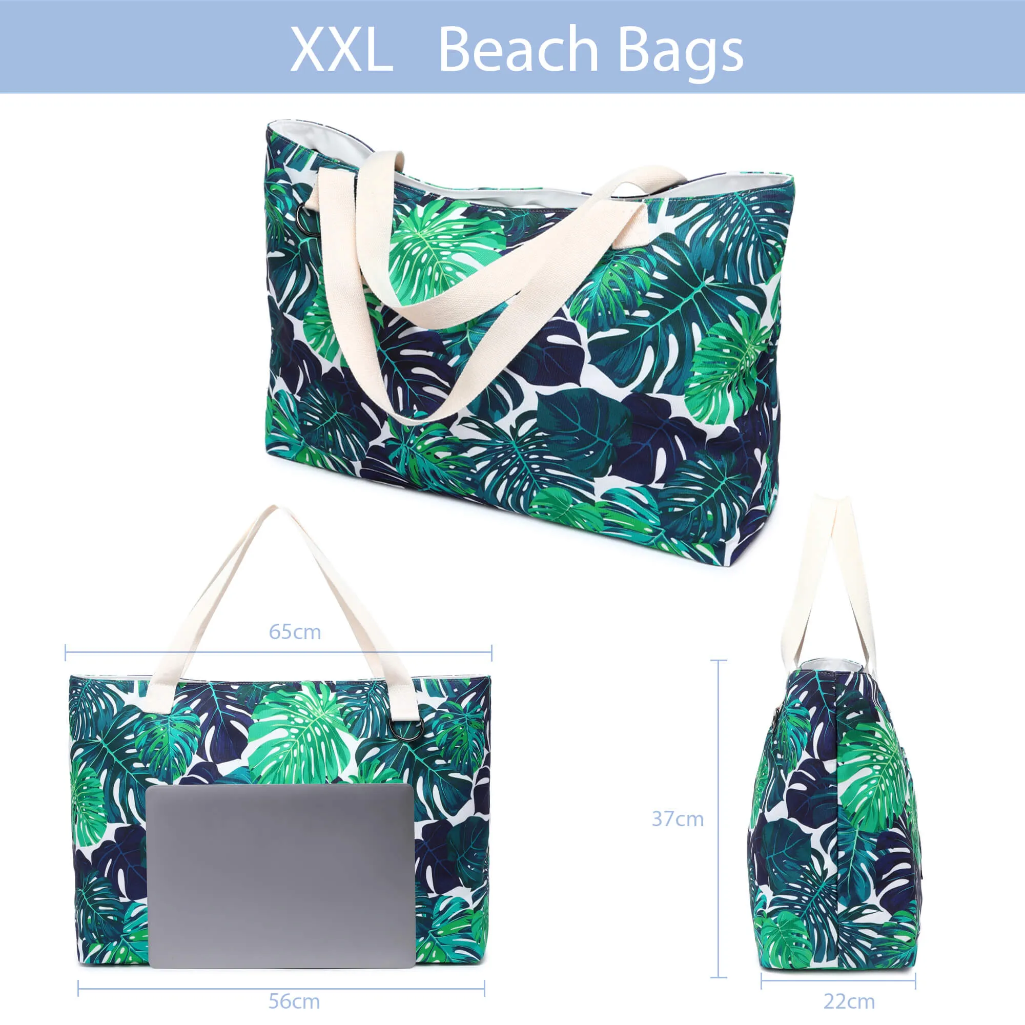 JANSBEN XXL Large Beach Bags with Zipper