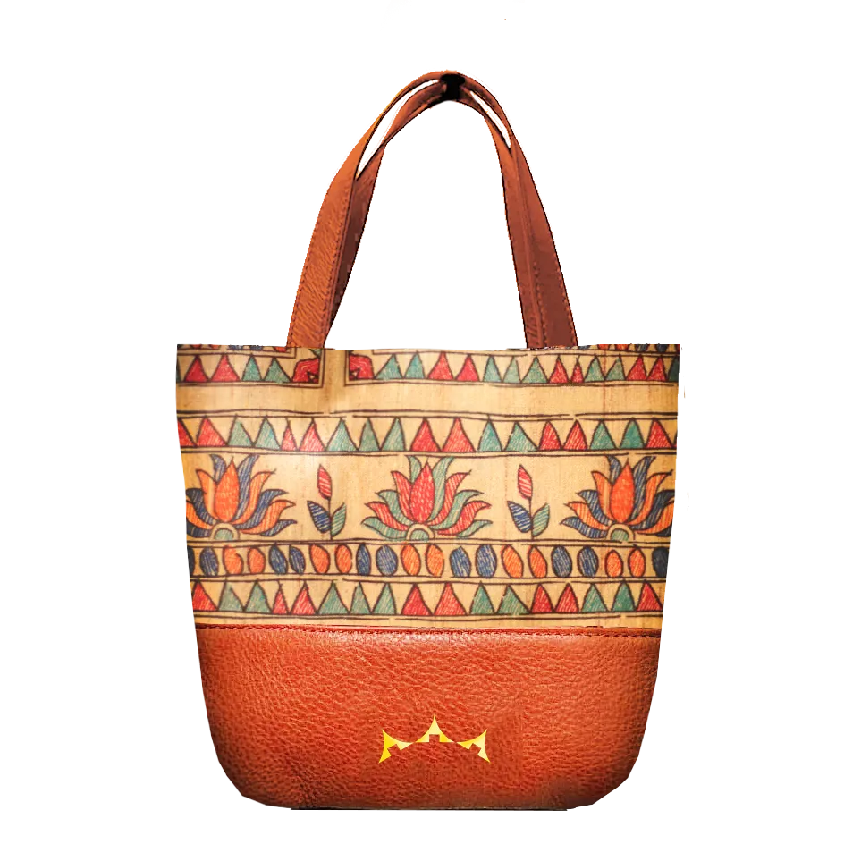 Kamal Madhubani Mini Tote with Sling - Tan Brown