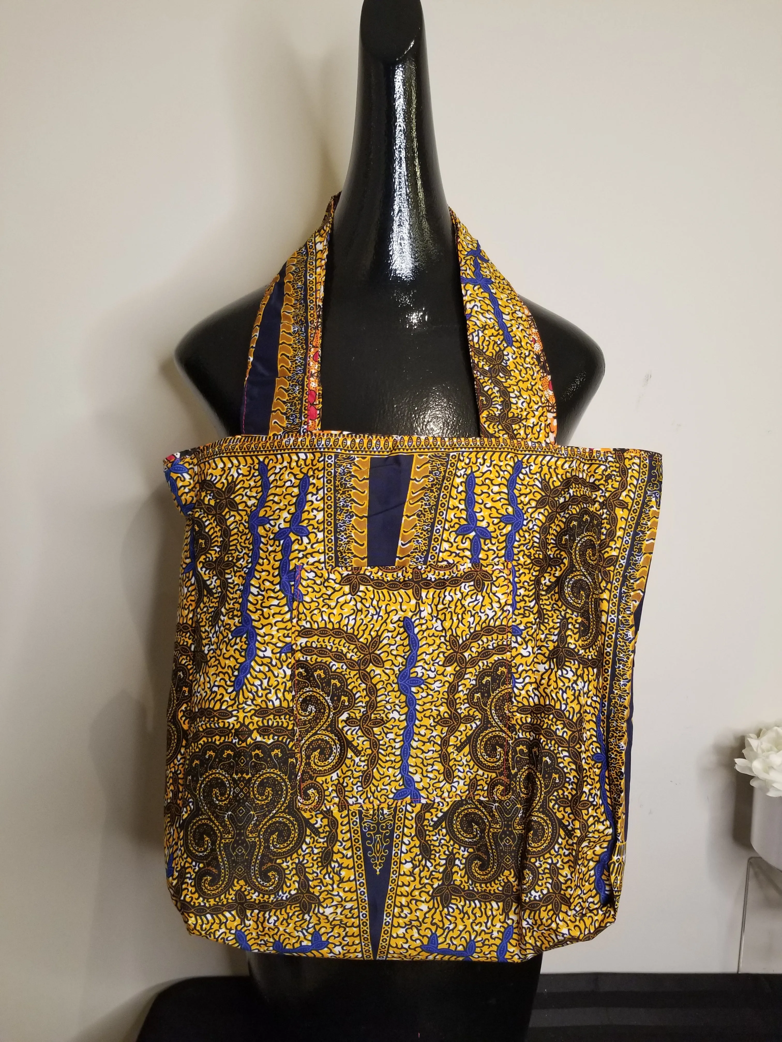 Large Reversible African Print Tote Bags