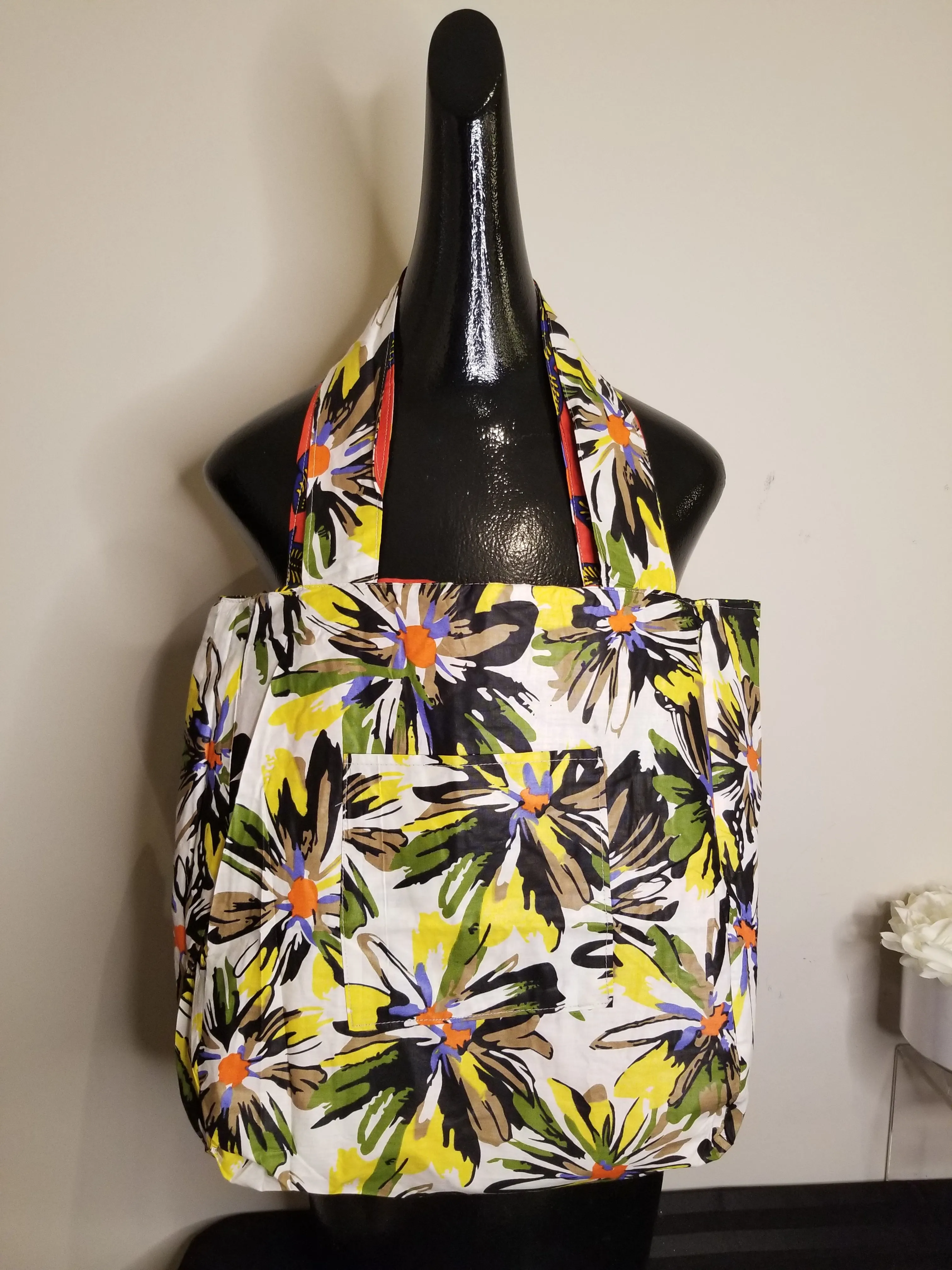 Large Reversible African Print Tote Bags