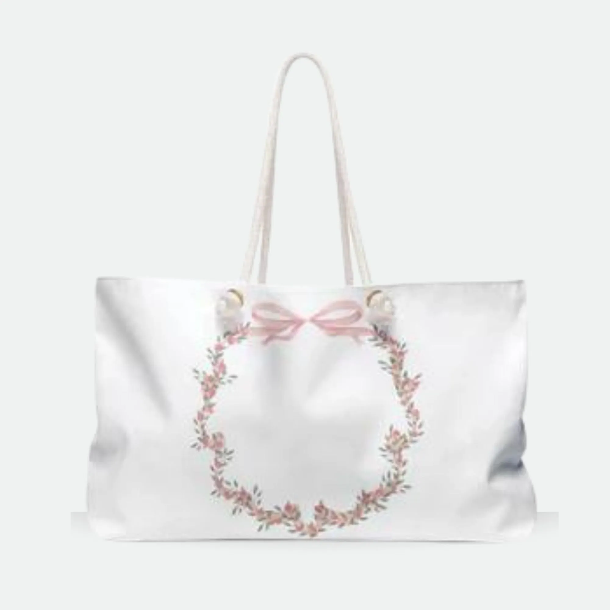 Leah Print Pink Watercolour Ribbon & Rose Bow Crest Weekender Bag