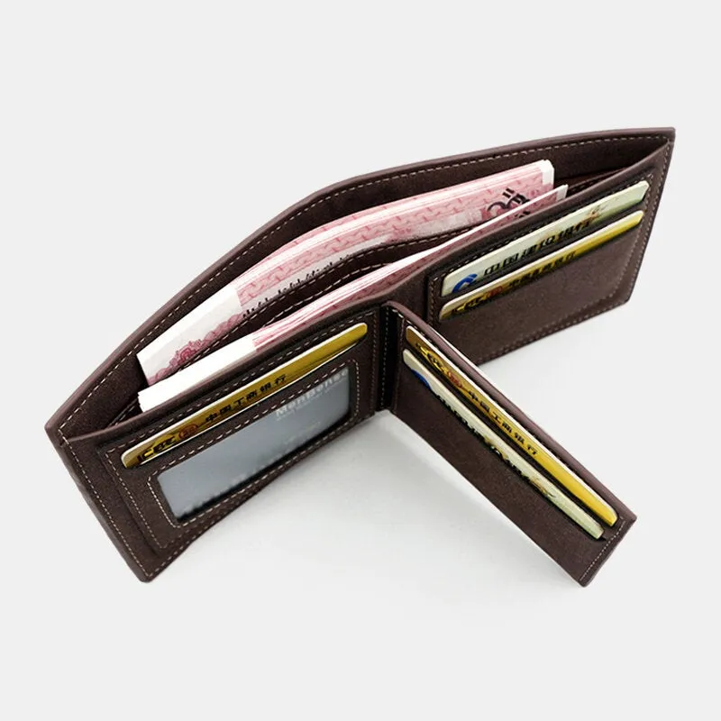 Men PU Matte Leather 9 Card Slot Card Holder Fashion Short Bifold Outer Button Coin Purse Money Clip Wallet