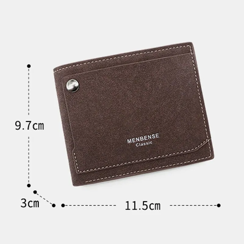 Men PU Matte Leather 9 Card Slot Card Holder Fashion Short Bifold Outer Button Coin Purse Money Clip Wallet