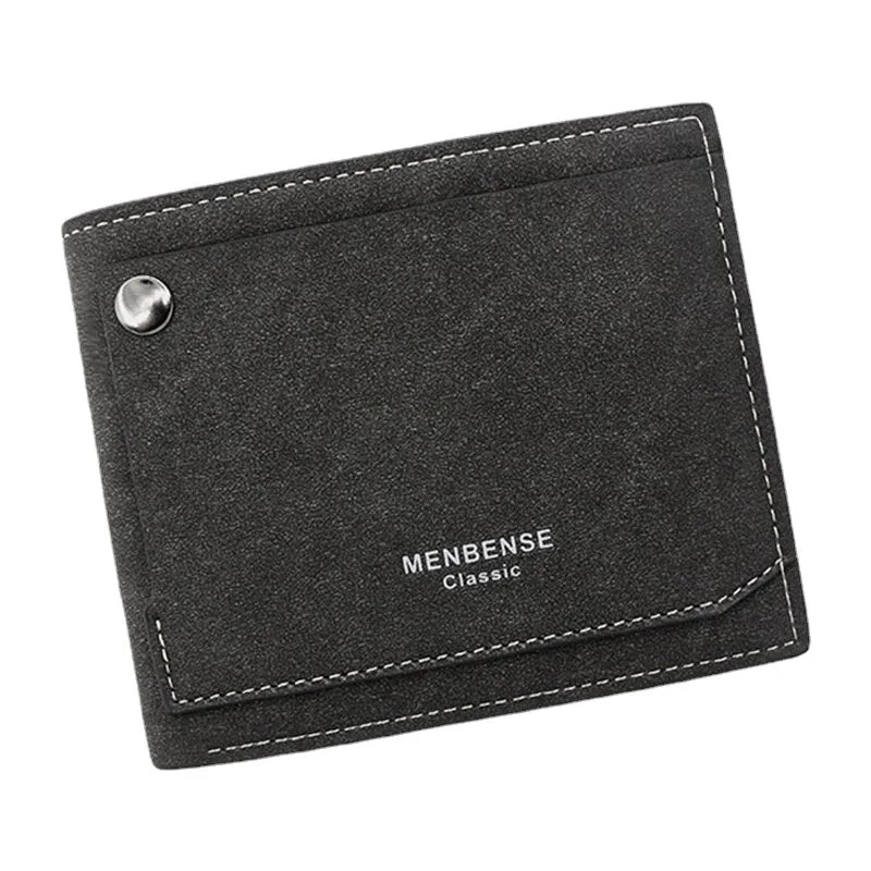 Men PU Matte Leather 9 Card Slot Card Holder Fashion Short Bifold Outer Button Coin Purse Money Clip Wallet