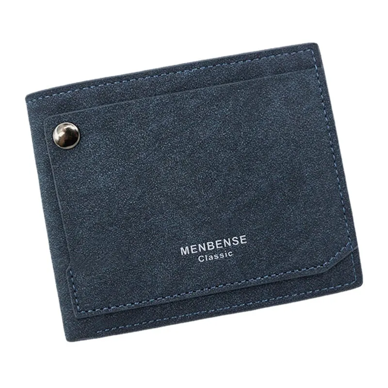 Men PU Matte Leather 9 Card Slot Card Holder Fashion Short Bifold Outer Button Coin Purse Money Clip Wallet