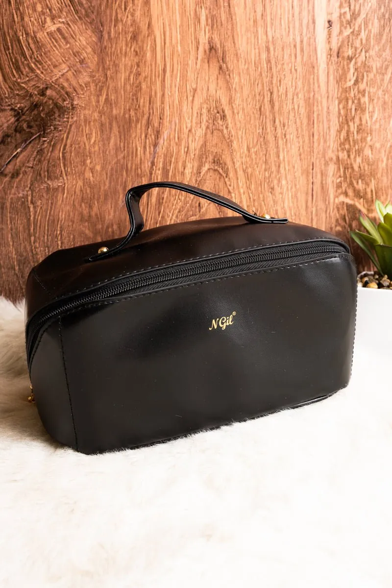 NGIL Morning Ready Black Medium Expandable Cosmetic Bag