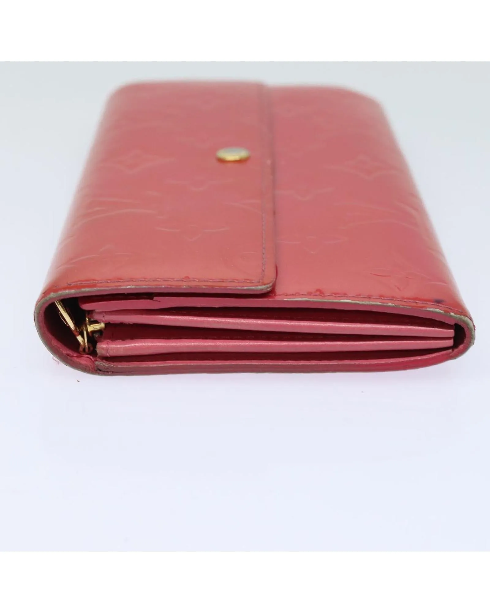 Patent Leather Long Wallet with Button Clasp