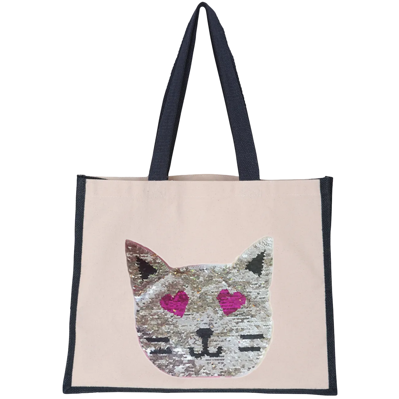 Reversible Sequin Cat Midi Tote Bag