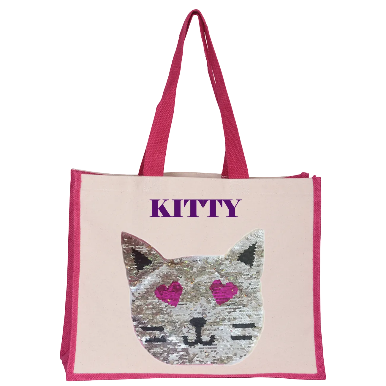 Reversible Sequin Cat Midi Tote Bag