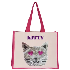 Reversible Sequin Cat Midi Tote Bag