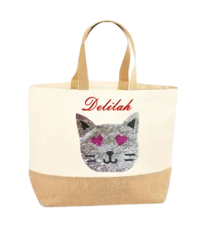 Reversible Sequin Cat XL Tote Bag