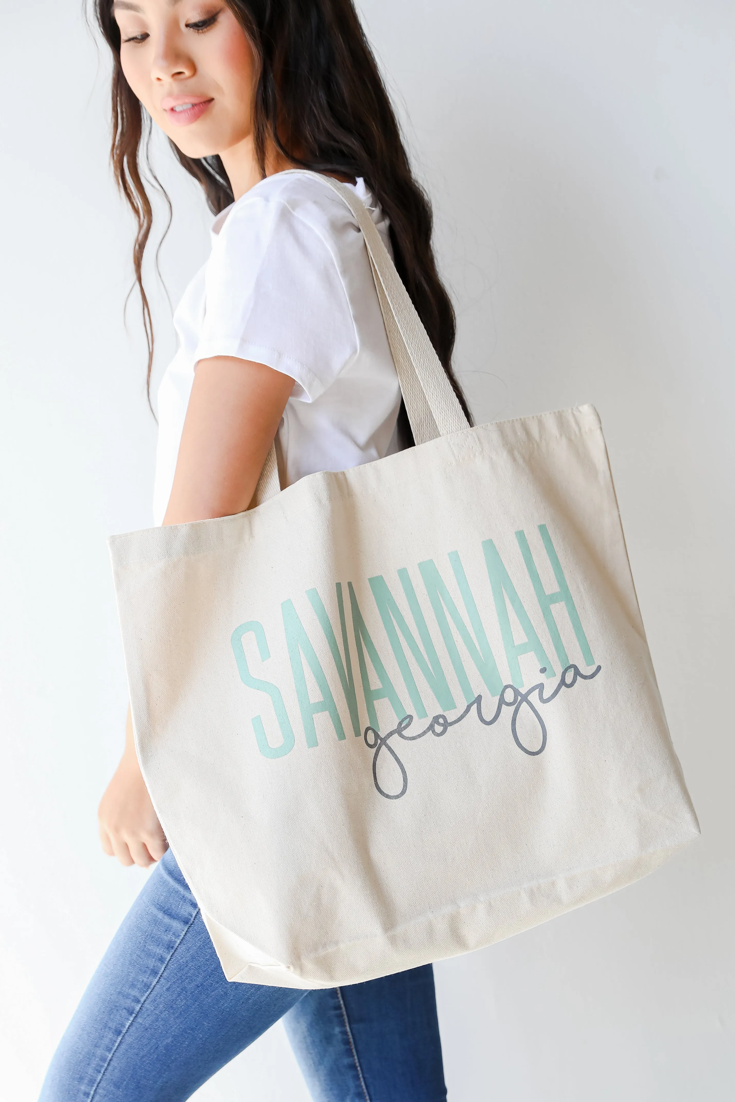 Savannah Georgia Script Large Tote Bag