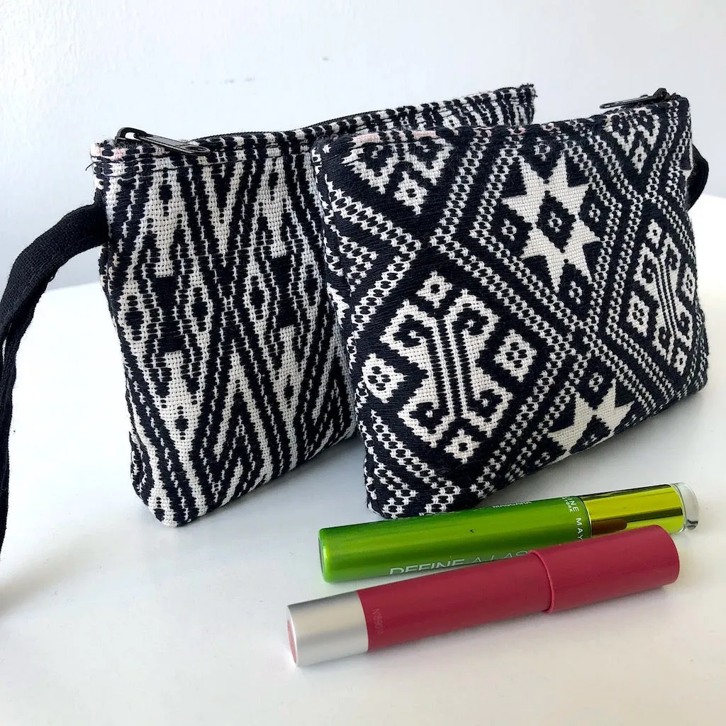 Small Hand Woven zip pouch - Black and White Star - Cotton