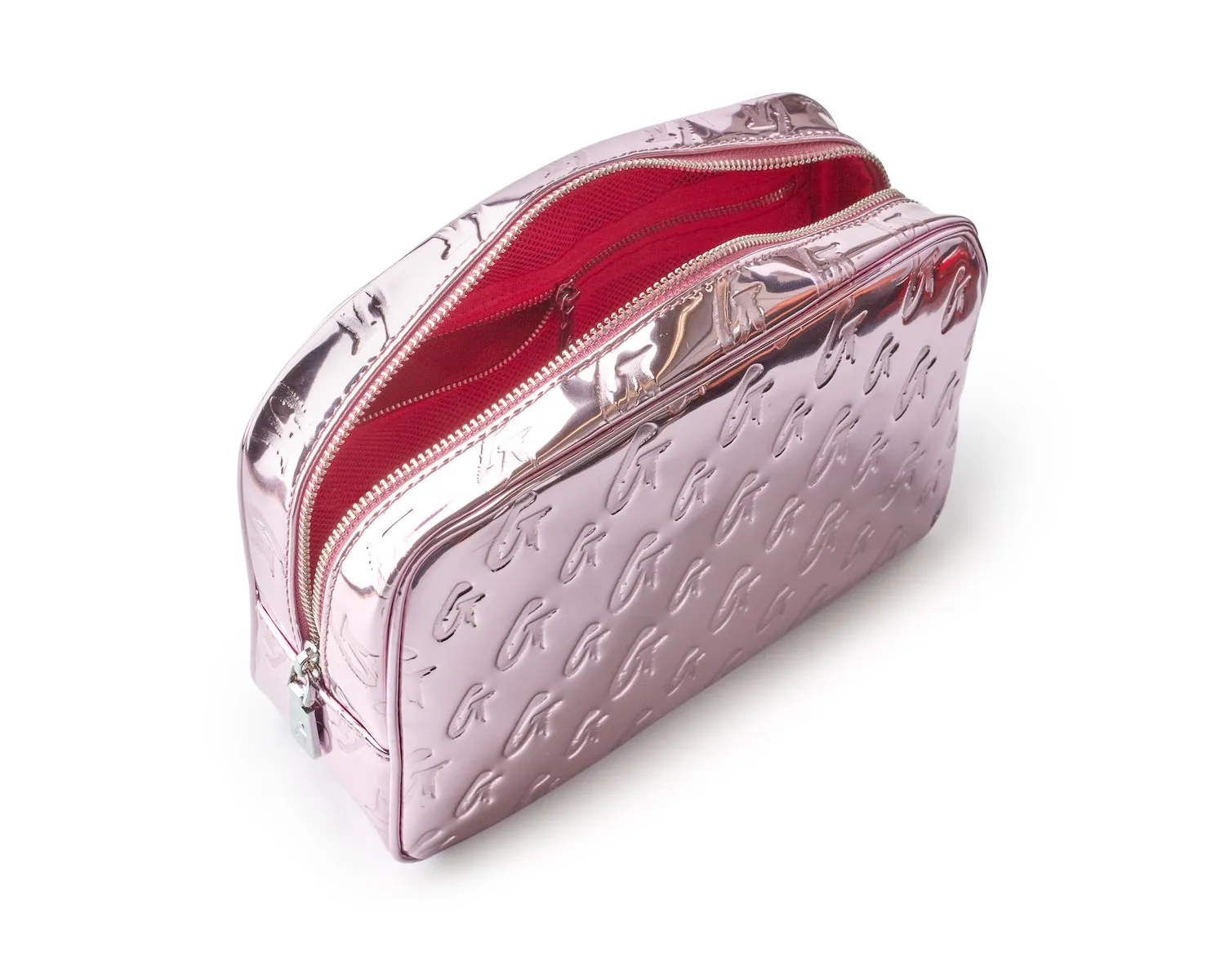 SMALL METALLIC MONOGRAM TOILETRY BAG - METALLIC PINK