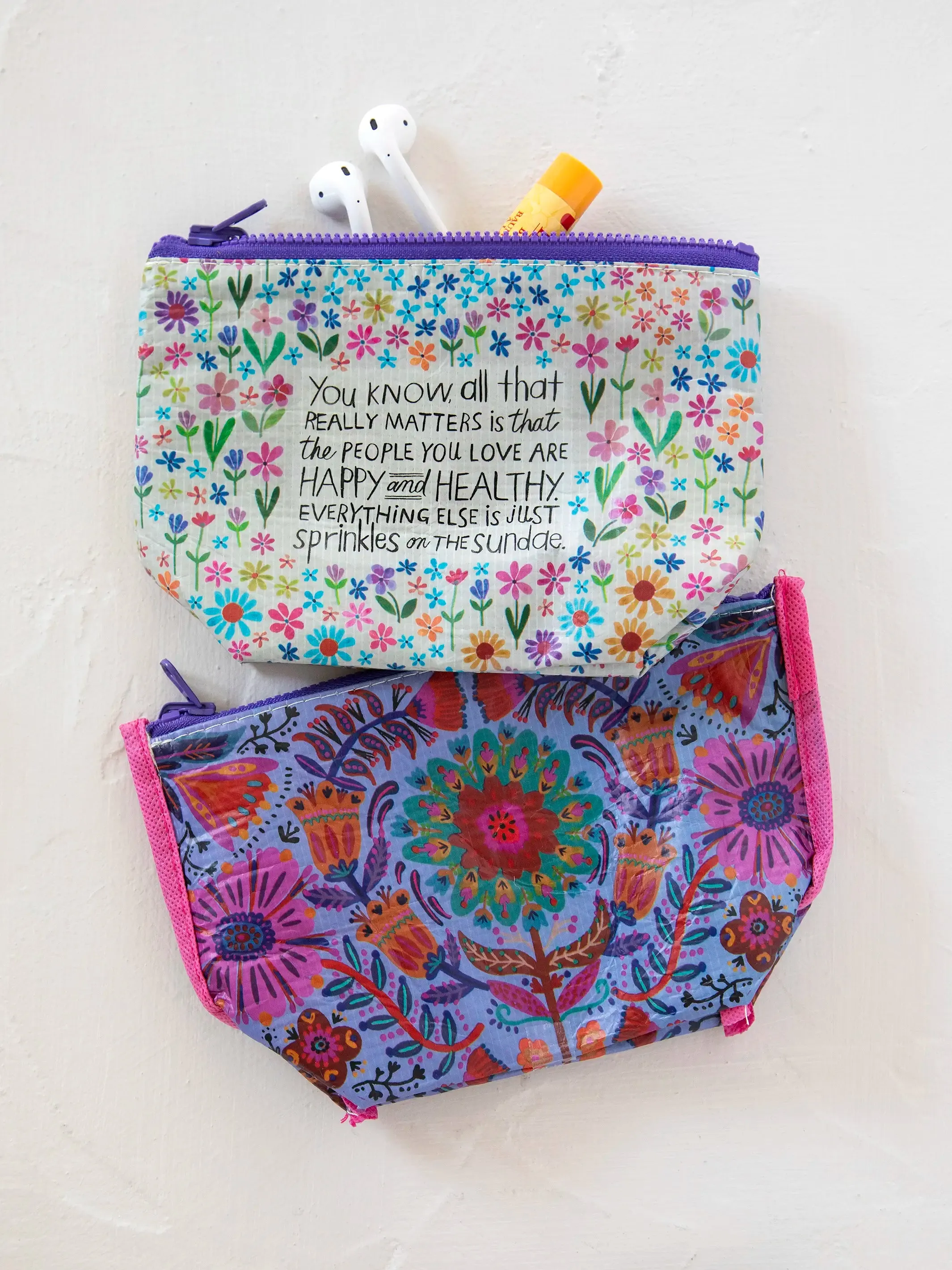 Small Recycled Zipper Pouch - Happy Healthy