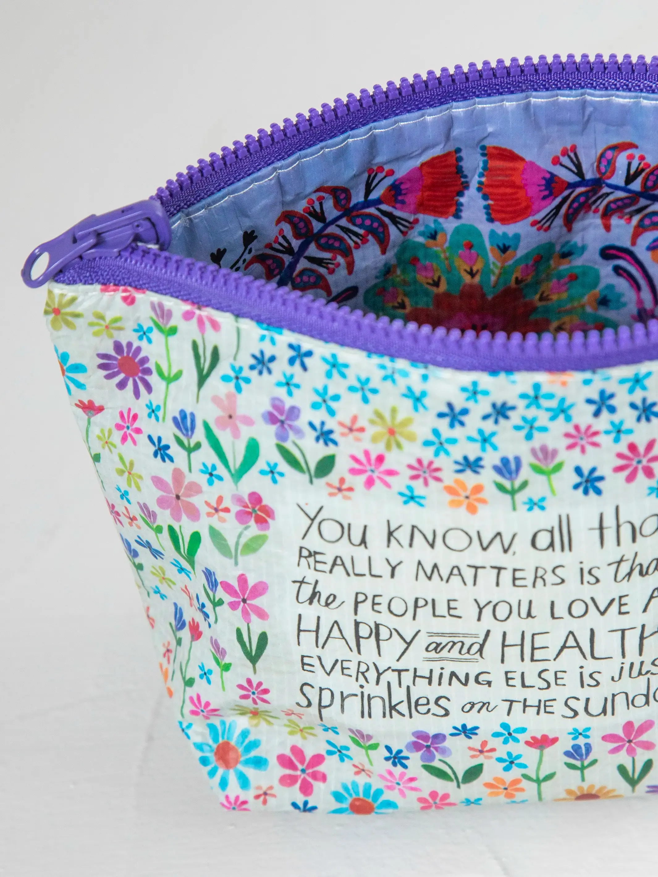 Small Recycled Zipper Pouch - Happy Healthy