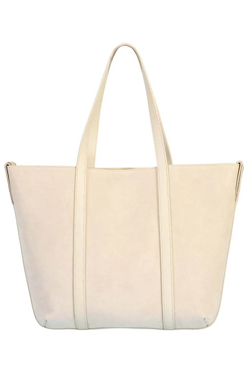 Small Suede Reversible Tote - Latte