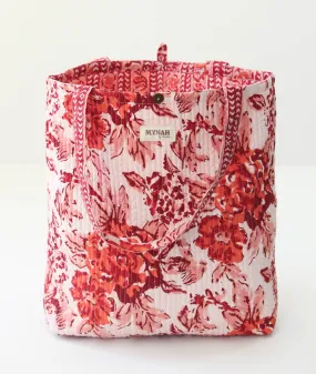 Terracotta Floral Print Reversible Tote Bag