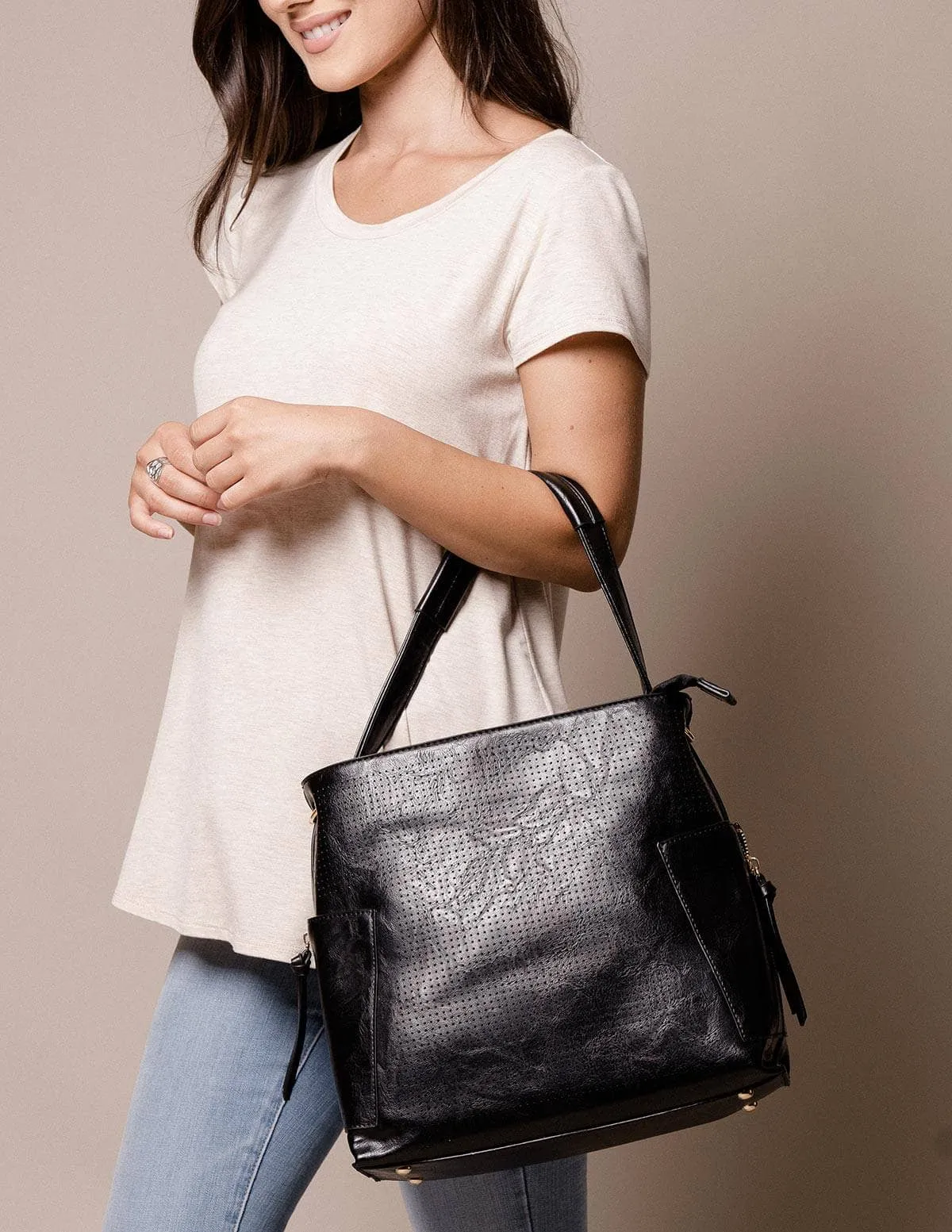 Vegan Leather 3-in-1 Metro Tote - Black