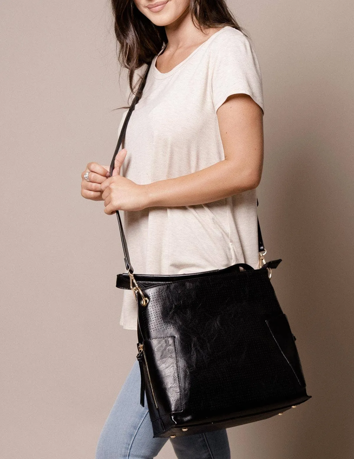 Vegan Leather 3-in-1 Metro Tote - Black