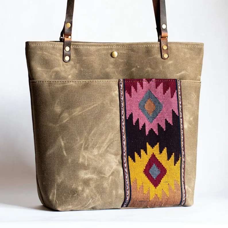 Waxed Canvas Crossbody Tote Bag