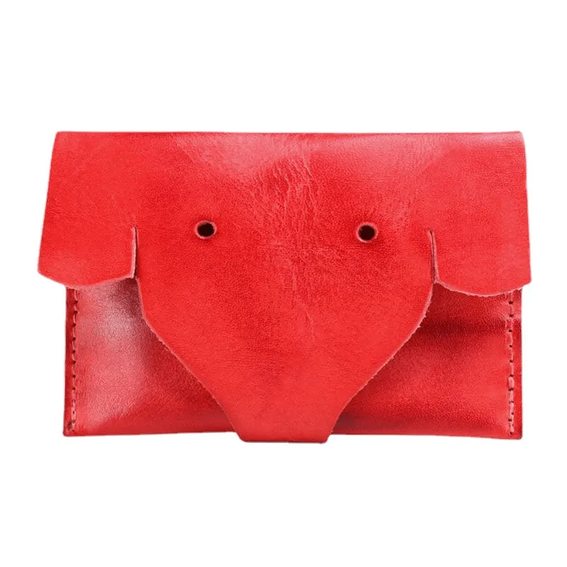 Women Genuine Leather Cowhide Cute Cartoon Elephant Pattern Storage Bag Coin Wallet