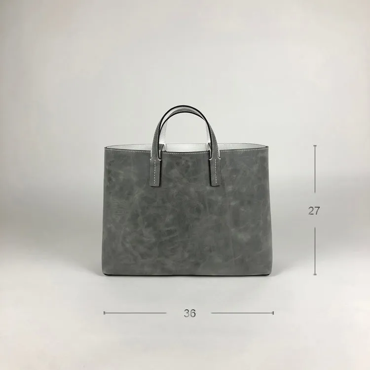 Womens Light Gray Leather Shoulder Tote Bags Best Tote Handbag Shopper Bags Purse for Ladies