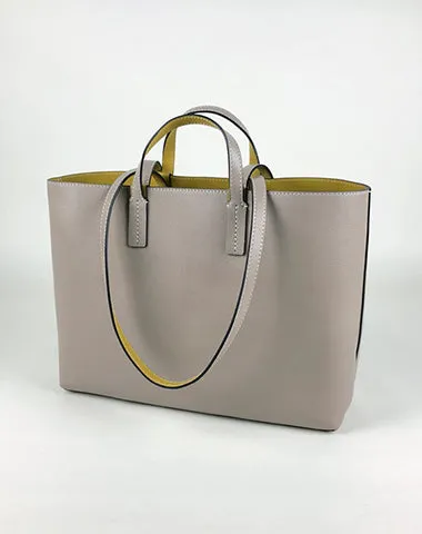 Womens Light Gray Leather Shoulder Tote Bags Best Tote Handbag Shopper Bags Purse for Ladies