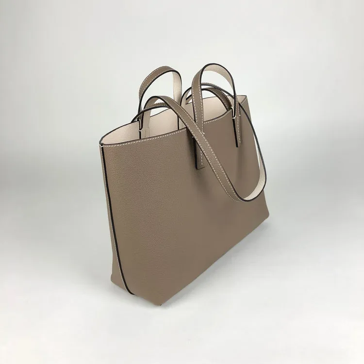 Womens Light Gray Leather Shoulder Tote Bags Best Tote Handbag Shopper Bags Purse for Ladies